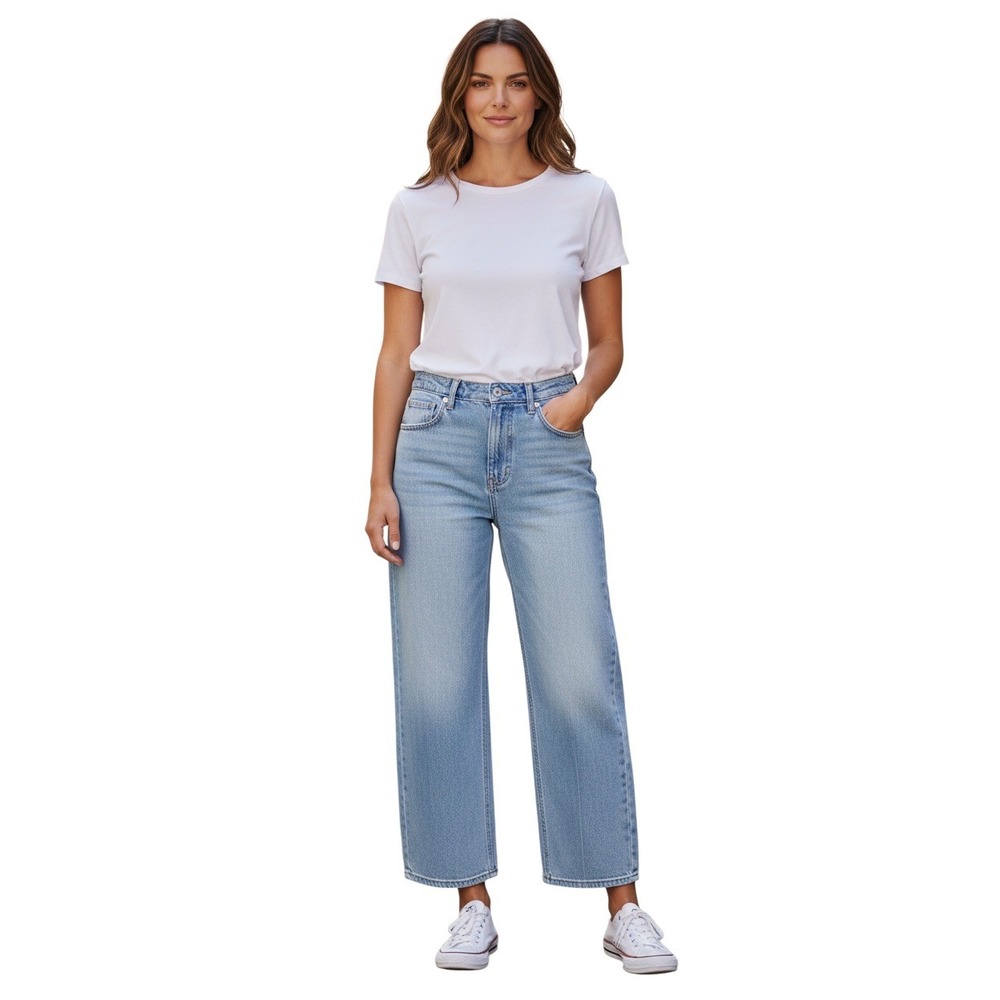 Seven7‎ Womens High Rise Barrel Jean Light Wash Tapered Leg MY10147DE25 Size 8